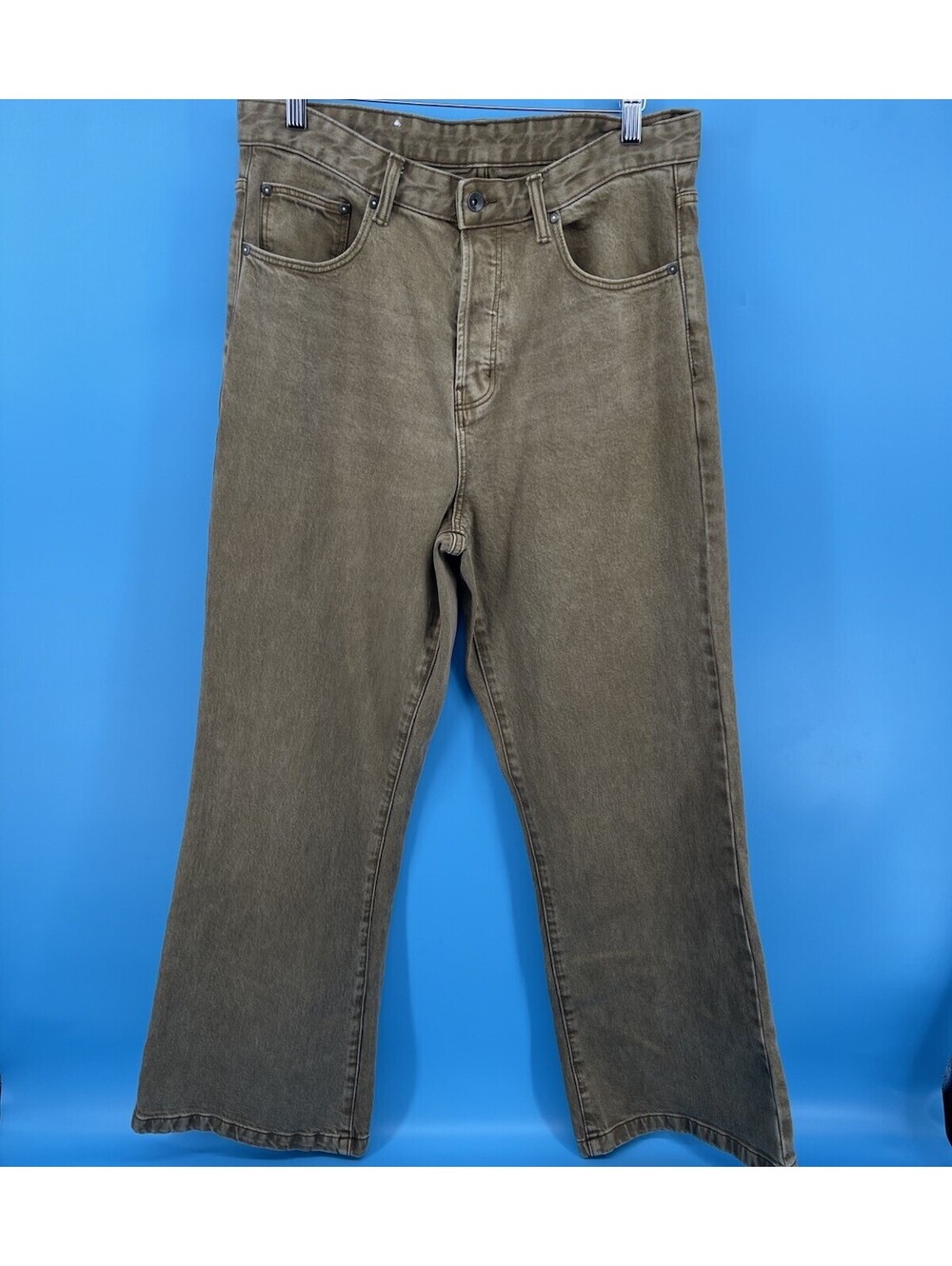Zara Women’s Wide Leg Jeans Olive Brown Washed Denim Size USA 31 EUR 40